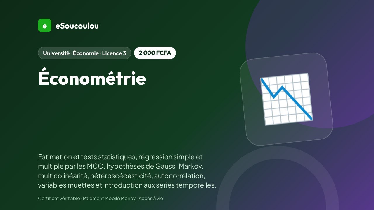 Économétrie (L3 Économie) : régression linéaire, MCO, tests, problèmes d’estimation et séries temporelles