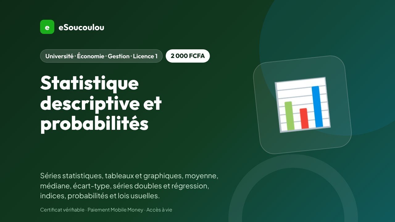 Statistique descriptive et probabilités (L1 Économie-Gestion) : cours, formules et exercices corrigés