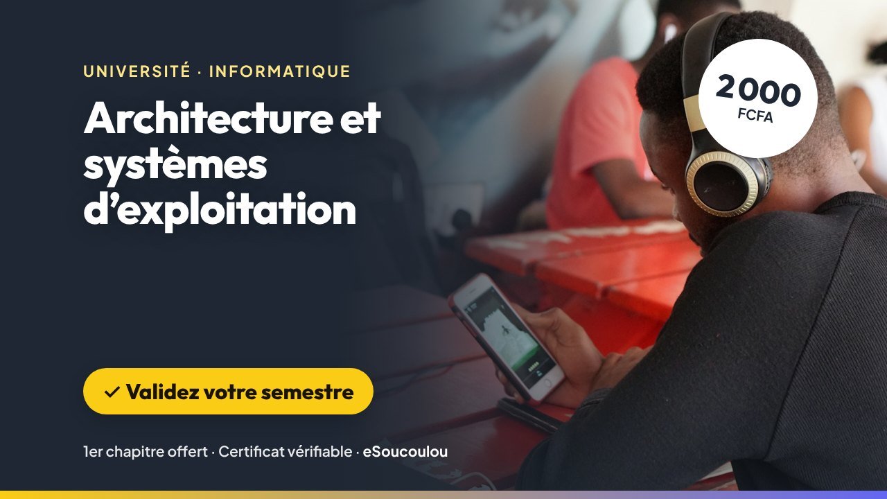 Formation Architecture des ordinateurs et systèmes d’exploitation (L1-L2 Informatique) : codage, logique, processeur, mémoire, processus et Linux — eSoucoulou
